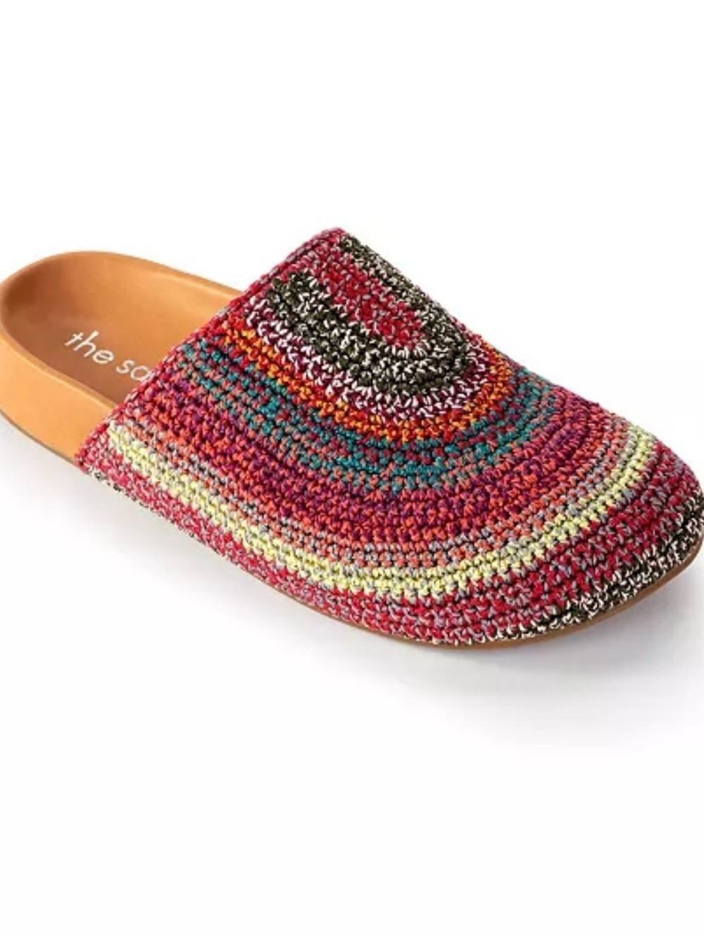 The Sak Multicolor Crochet Slip-On Mule in Red, Teal & Yellow